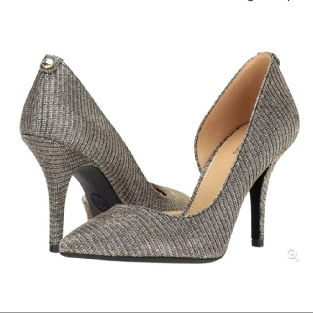 NIB  Michael Kors Nathalie Flex High Pump Gold Silver Chain Mesh Glitter Shoes.7